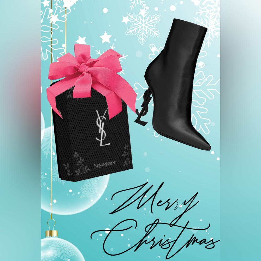 Yves Saint Laurent Opyum 110 Black Leather Logo Heeled Boots MSRP $1980